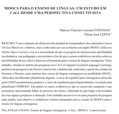 MOOCS PARA O ENSINO DE LÍNGUAS: UM ESTUDO EM CALL DESDE UMA PERSPECTIVA CONECTIVISTA