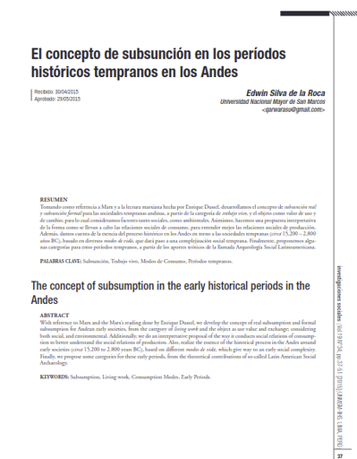 El concepto de subsunción en los períodos históricos tempranos en los Andes