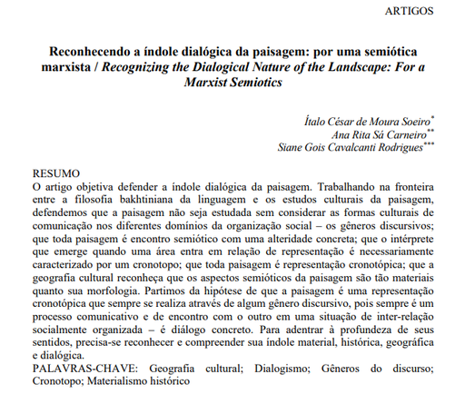 Reconhecendo a índole dialógica da paisagem: por uma semiótica marxista / Recognizing the Dialogical Nature of the Landscape: For a Marxist Semiotics