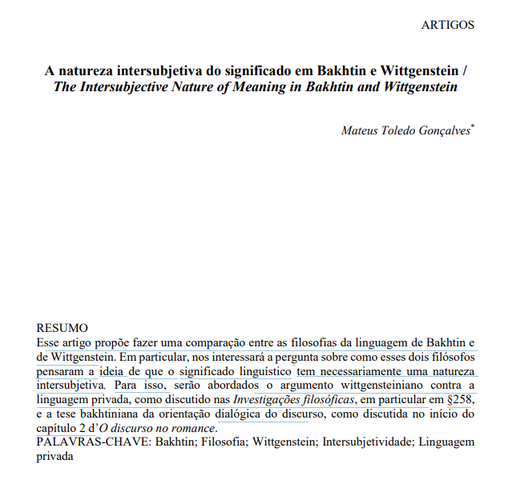 A natureza intersubjetiva do significado em Bakhtin e Wittgenstein / The Intersubjective Nature of Meaning in Bakhtin and Wittgenstein