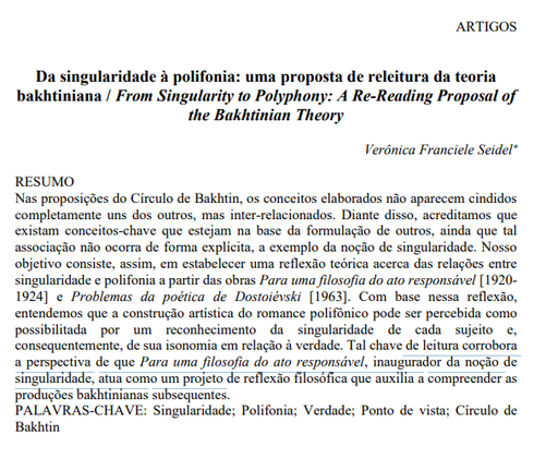 Da singularidade à polifonia: uma proposta de releitura da teoria bakhtiniana / From Singularity to Polyphony: A Re-Reading Proposal of the Bakhtinian Theory