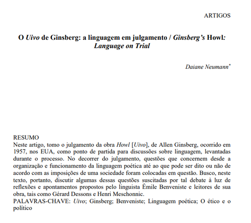 O Uivo de Ginsberg: a linguagem em julgamento / Ginsberg’s Howl: Language on Trial