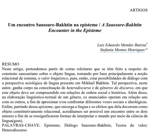 Um encontro Saussure-Bakhtin na episteme / A Saussure-Bakhtin Encounter in the Episteme