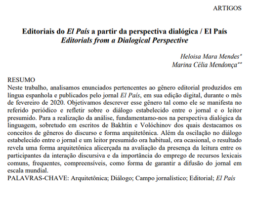 Editoriais do El País a partir da perspectiva dialógica / El País Editorials from a Dialogical Perspective