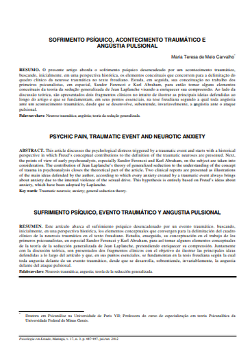 Sofrimento psíquico, acontecimento traumático e angústia pulsional