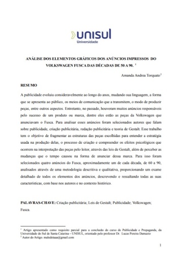 Análise dos elementos gráficos dos anúncios impressos do Volkswagen Fusca das décadas de 50 a 90