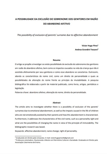 A possibilidade da exclusão do sobrenome dos genitores em razão do abandono afetivo