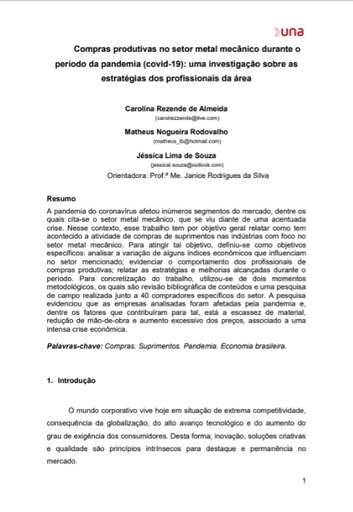 Compras produtivas no setor metal mecânico durante o período da pandemia (covid-19): uma investigação sobre as estratégias dos profissionais da área