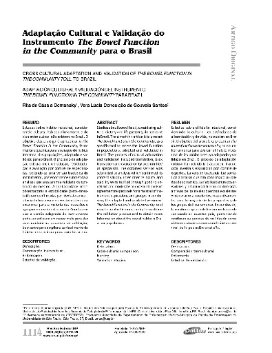 Adaptação cultural e validação do instrumento The Bowel Function in the Community para o Brasil