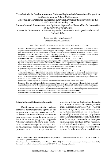 Transferência de conhecimento em sistemas regionais de inovação: a perspectiva do caso do Vale do Silício Californiano