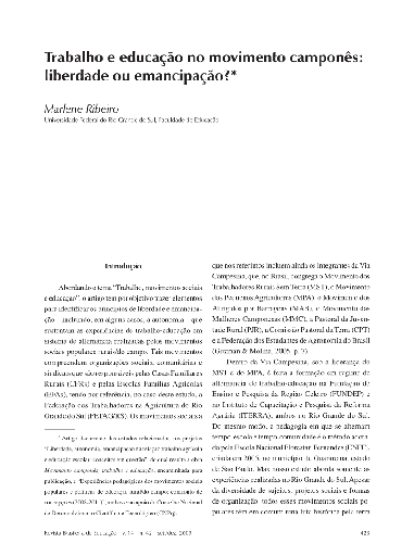 Trabalho e educação no movimento camponês: liberdade ou emancipação?