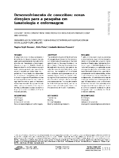 Desenvolvimento de conceitos: novas direções para a pesquisa em tanatologia e enfermagem