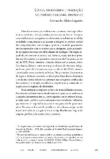 Léxico, dicionários e tradução no período colonial hispânico