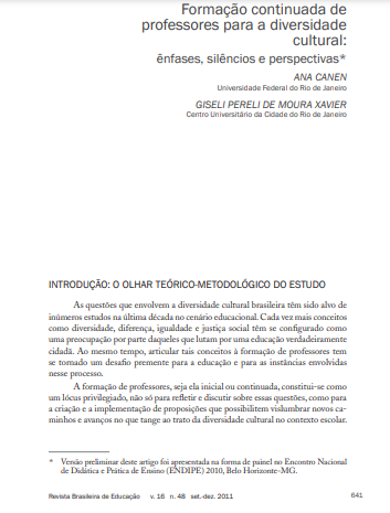 Formação continuada de professores para a diversidade cultural: ênfases, silêncios e perspectivas