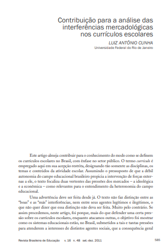 Contribuição para a análise das interferências mercadológicas nos currículos escolares