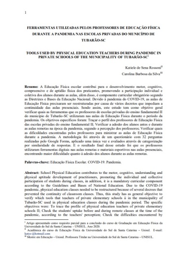 Ferramentas utilizadas pelos professores de educação física durante a pandemia nas escolas privadas do município de Tubarão-SC