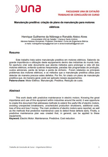Manutenção preditiva: criação de plano de manutenção para motores elétricos