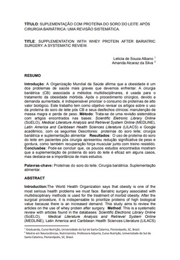 Suplementação com proteína do soro do leite após cirurgia bariátrica: uma revisão sistemática