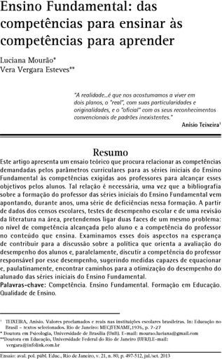 Ensino Fundamental: das competências para ensinar às competências para aprender