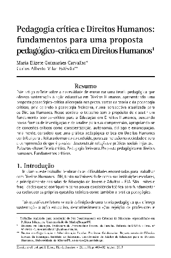 Pedagogia crítica e Direitos Humanos: fundamentos para uma proposta pedagógico-crítica em Direitos Humanos