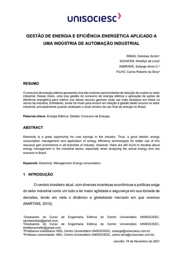 Gestão de energia e eficiência energética aplicados a uma indústria de automação industrial