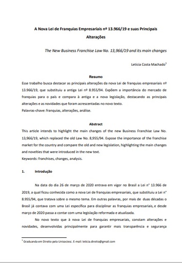 A Nova Lei de Franquias Empresariais nº 13.966/19 e suas Principais Alterações