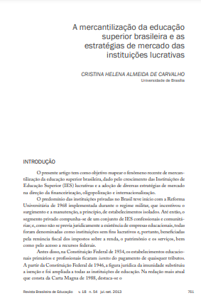 A mercantilização da educação superior brasileira e as estratégias de mercado das instituições lucrativas