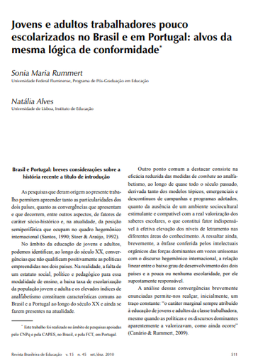 Jovens e adultos trabalhadores pouco escolarizados no Brasil e em Portugal: alvos da mesma lógica de conformidade