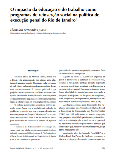 O impacto da educação e do trabalho como programas de reinserção social na política de execução penal do Rio de Janeiro