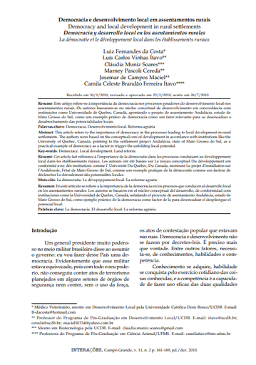 Democracia e desenvolvimento local em assentamentos rurais