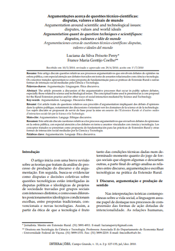 Argumentações acerca de questões técnico-científicas: disputas, valores e ideais de mundo