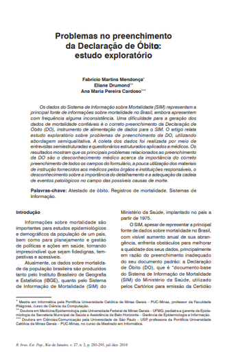 Problemas no preenchimento da Declaração de Óbito: estudo exploratório