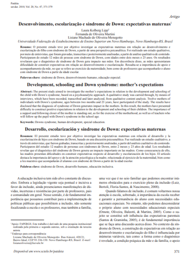Desenvolvimento, escolarização e síndrome de Down: expectativas maternas