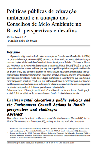 Políticas públicas de educação ambiental e a atuação dos conselhos de meio ambiente no Brasil: perspectivas e desafios