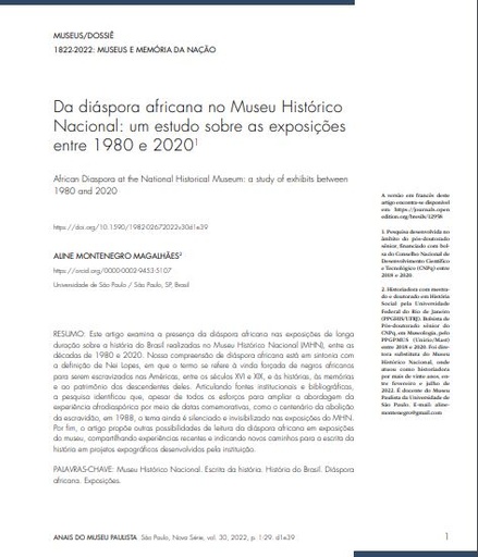 Da diáspora africana no Museu Histórico Nacional: um estudo sobre as exposições entre 1980 e 20201