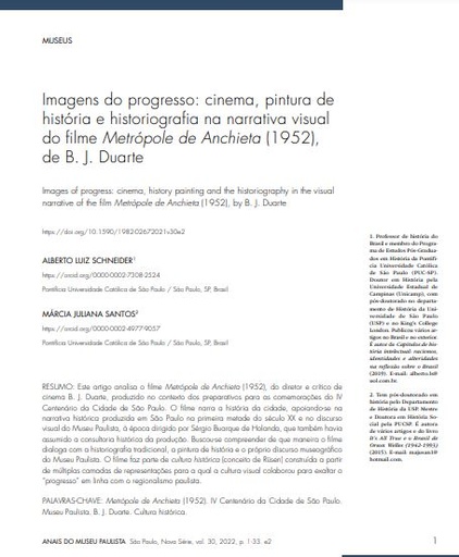 Imagens do progresso: cinema, pintura de história e historiografia na narrativa visual do filme Metrópole de Anchieta (1952), de B. J. Duarte