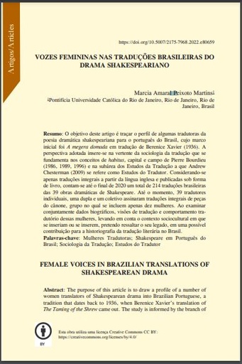 VOZES FEMININAS NAS TRADUÇÕES BRASILEIRAS DO DRAMA SHAKESPEARIANO