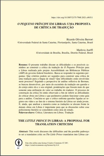 O PEQUENO PRÍNCIPE EM LIBRAS: UMA PROPOSTA DE CRÍTICA DE TRADUÇÃO