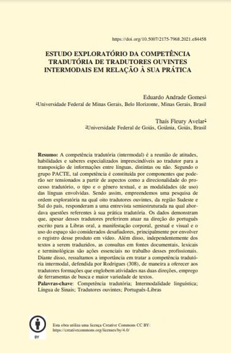 ESTUDO EXPLORATÓRIO DA COMPETÊNCIA TRADUTÓRIA DE TRADUTORES OUVINTES INTERMODAIS EM RELAÇÃO À SUA PRÁTICA