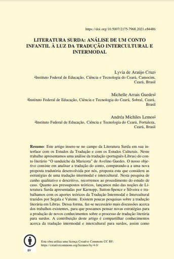 LITERATURA SURDA: ANÁLISE DE UM CONTO INFANTIL À LUZ DA TRADUÇÃO INTERCULTURAL E INTERMODAL