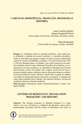 CARTAS DA RESISTÊNCIA: TRADUÇÃO, BIOGRAFIA E HISTÓRIA