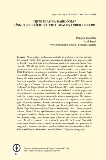 “SETE DIAS NA BABILÔNIA” LÍNGUAS E EXÍLIO NA VIDA DE ALEXANDER LENARD