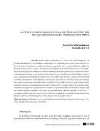 As críticas de Henri Bergson e de Maurice Merleau-Ponty aos enfoques materialistas do problema corpo-mente