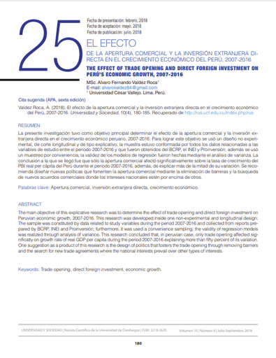 El efecto de la apertura comercial y la inversión extranjera directa en el crecimiento económico del Perú., 2007-2016
