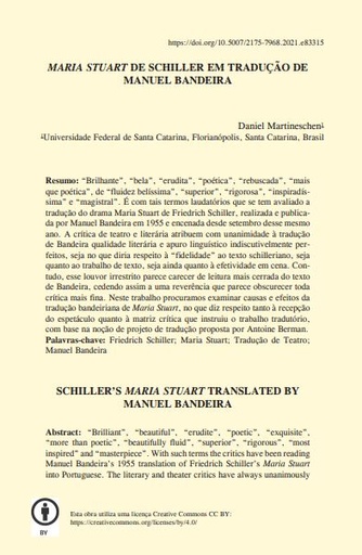 MARIA STUART DE SCHILLER EM TRADUÇÃO DE MANUEL BANDEIRA