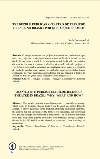 TRADUZIR E PUBLICAR O TEATRO DE ELFRIEDE JELINEK NO BRASIL: POR QUE, O QUE E COMO?