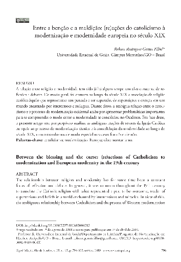 Entre a benção e a maldição: (re)ações do catolicismo à modernização e modernidade europeia no século XIX