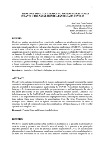 Principais impactos gerados no manejo das gestantes durante o pré-natal frente a pandemia da Covid-19