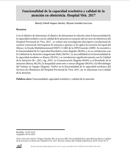 Funcionalidad de la capacidad resolutiva y calidad de la atención en obstetricia.