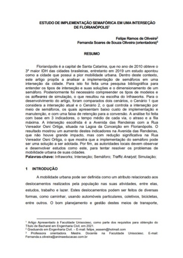 Estudo de implementação semafórica em uma interseção de Florianópolis